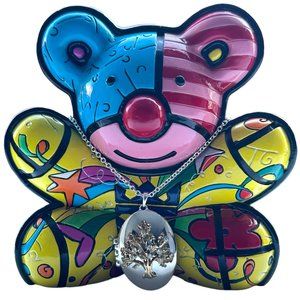 Avon Goldtone Oak Tree Sparkling Rhinestones Silvertone Pendant Locket Necklace